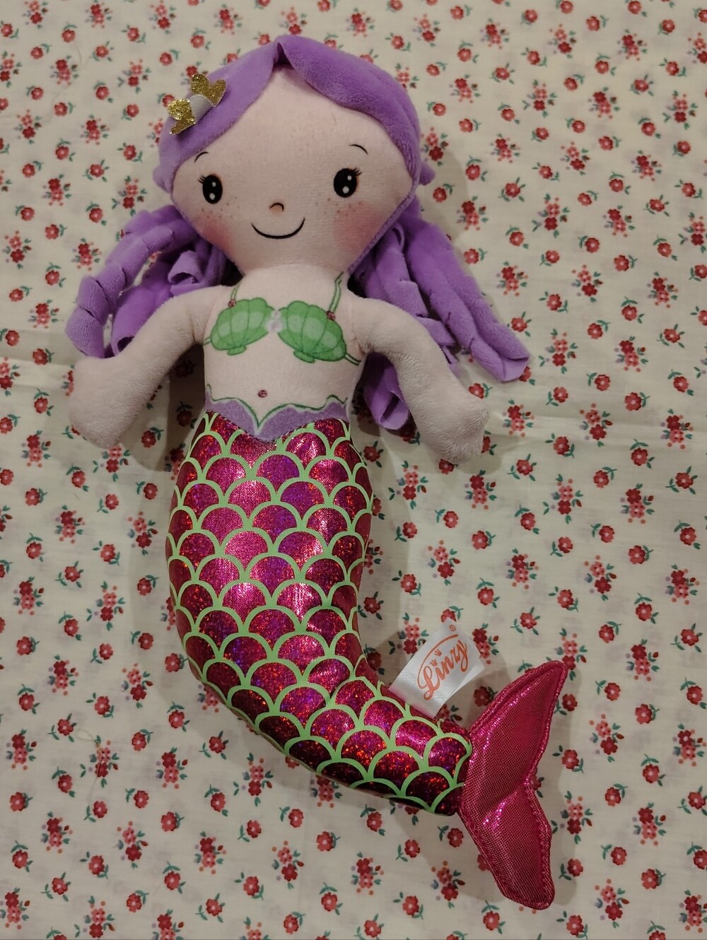 Linzy 14" Plush Purple-Haired Mermaid Doll with Glitter Tail